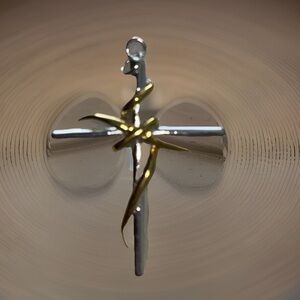 Silver Cross With Gold Wrapping Around It Stainless Steel Pendant W/Necklace